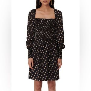 MAJE Rithik Smocked Floral Print Long Sleeve Dress Size 38 medium NWT